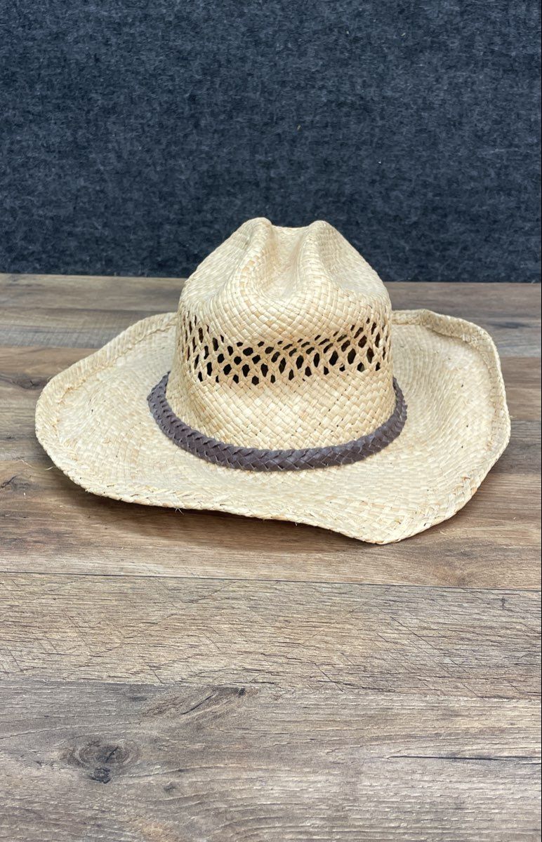 J Hats Unisex Straw Cowboy Hat Natural Tan Ventilated Braided Band OSFM