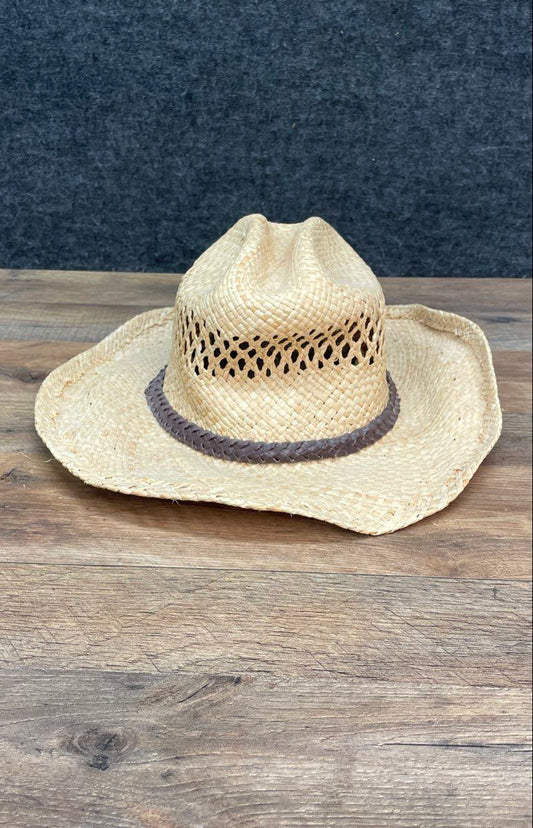 J Hats Unisex Straw Cowboy Hat Natural Tan Ventilated Braided Band OSFM