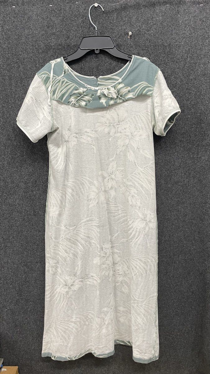 Vintage 90s Hawaiian Reserve Women's Sheath Dress Green Tropical Floral Cotton S