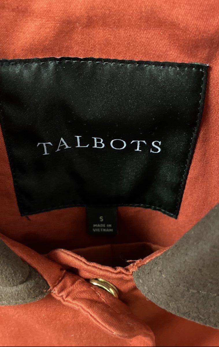 Talbots Women's Rust Orange Cotton Barn Coat Brown Faux Leather Collar Sz S