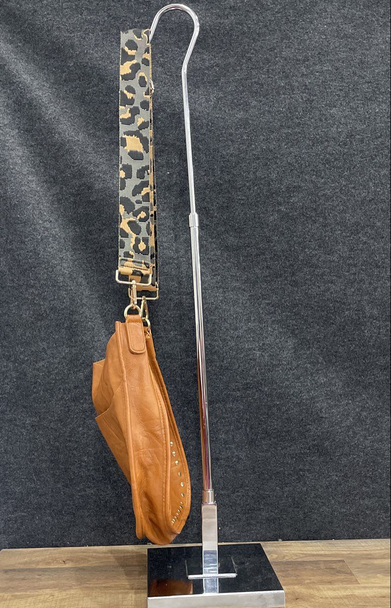 Ah Dorned Brown Leather Crossbody Messenger Bag Leopard Animal Print Strap