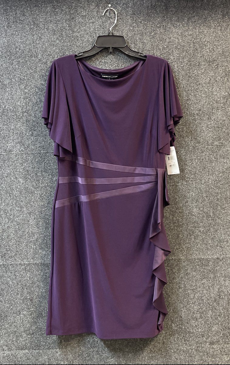 American Living Women's Purple Ruffle Side Satin Trim Dress Sz 16 NWT