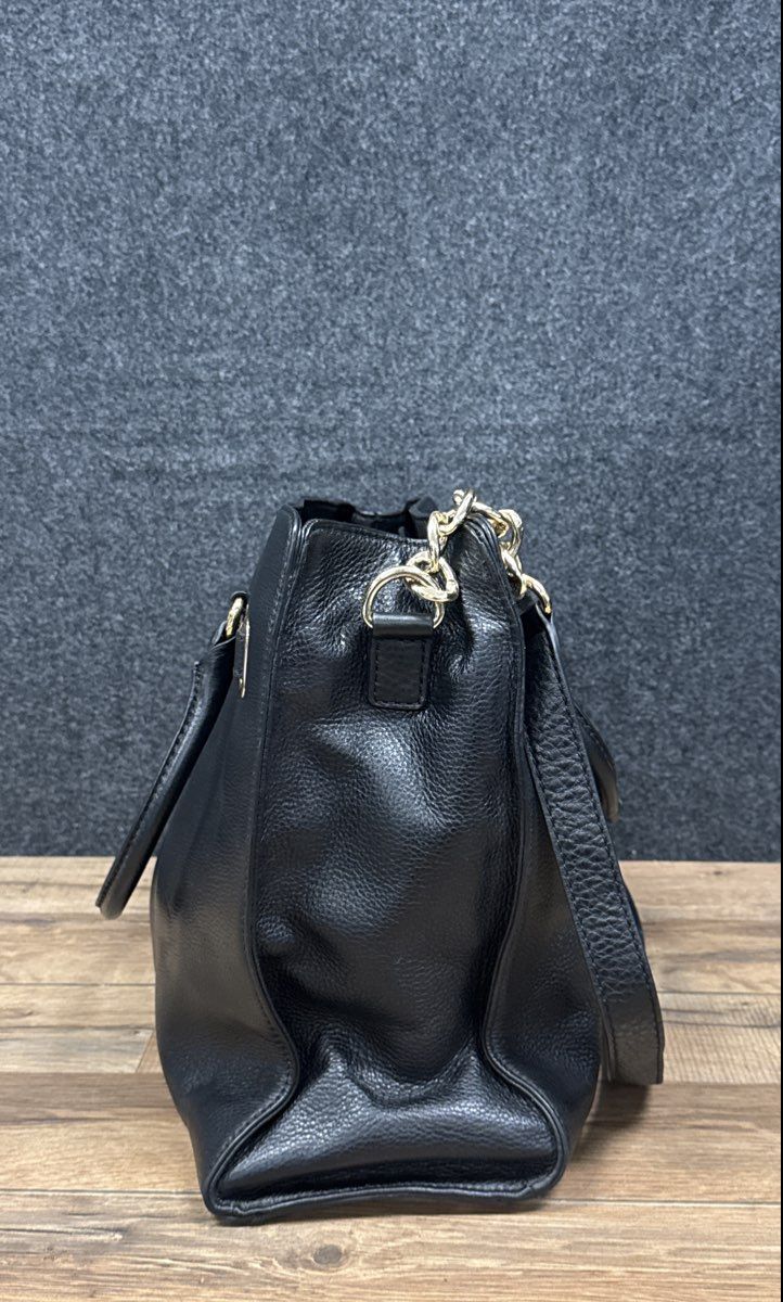 Michael Kors Black Pebbled Leather Hamilton Satchel Tote Bag Gold Hardware