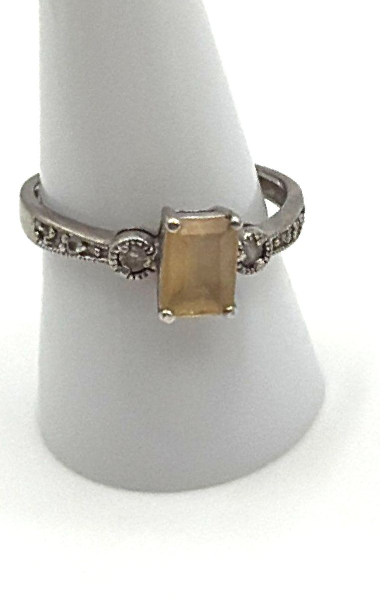 925 Sterling Silver Citrine W/ CZ Accents Ring 3.1g