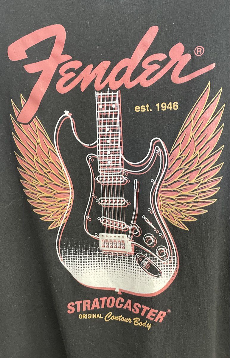Fender Stratocaster Guitar Graphic T-Shirt Licensed 2024 Black Sz L