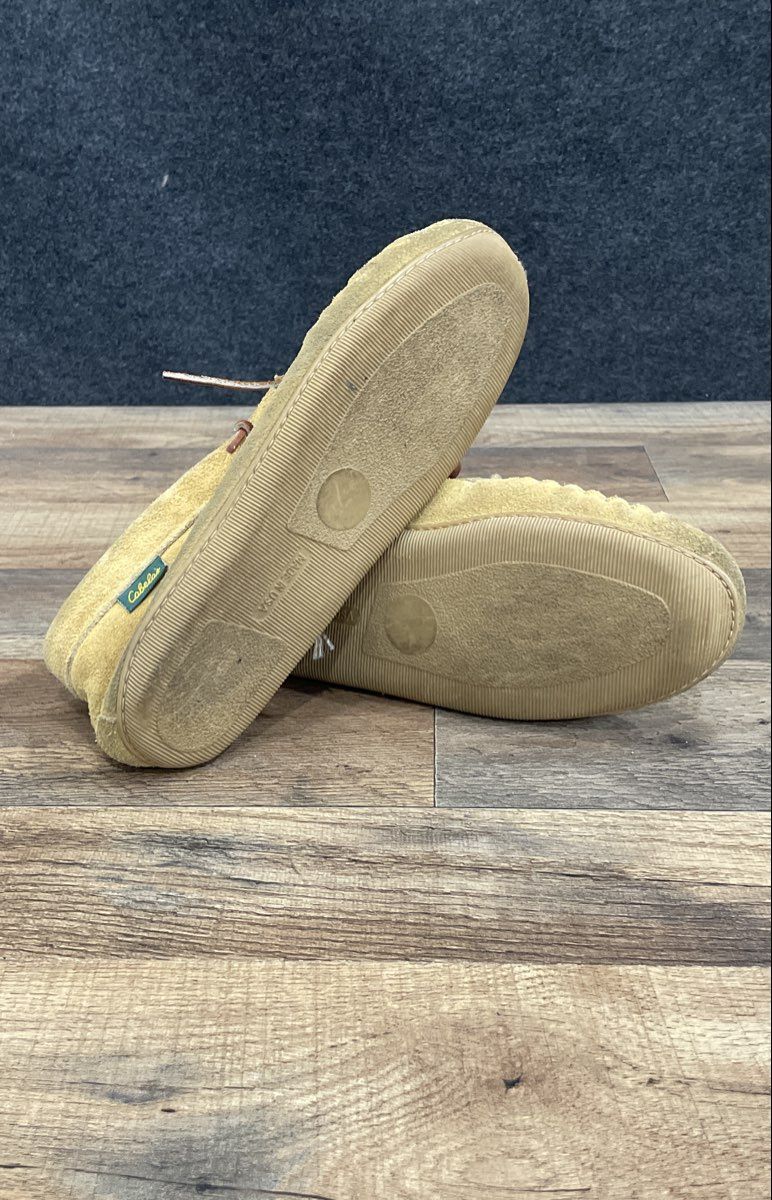 Vintage Cabela's Suede Moccasin Slippers Tan Brown Made in USA Size 7