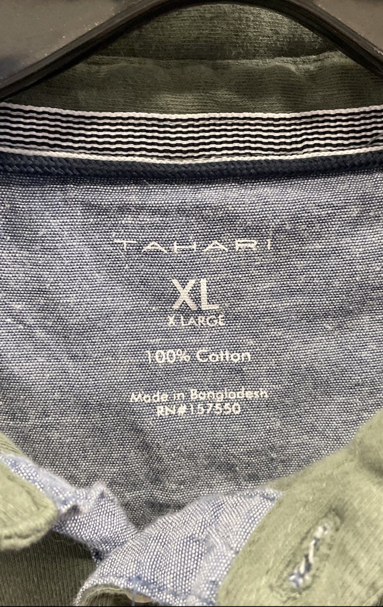 Tahari Men's Olive Green Short Sleeve Cotton Polo Shirt Pocket Sz XL