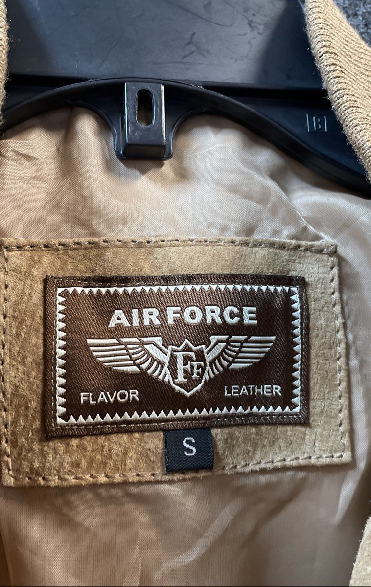 FLAVOR Men's Brown Pig Leather Suede Bomber Jacket Air Force Style Sz S