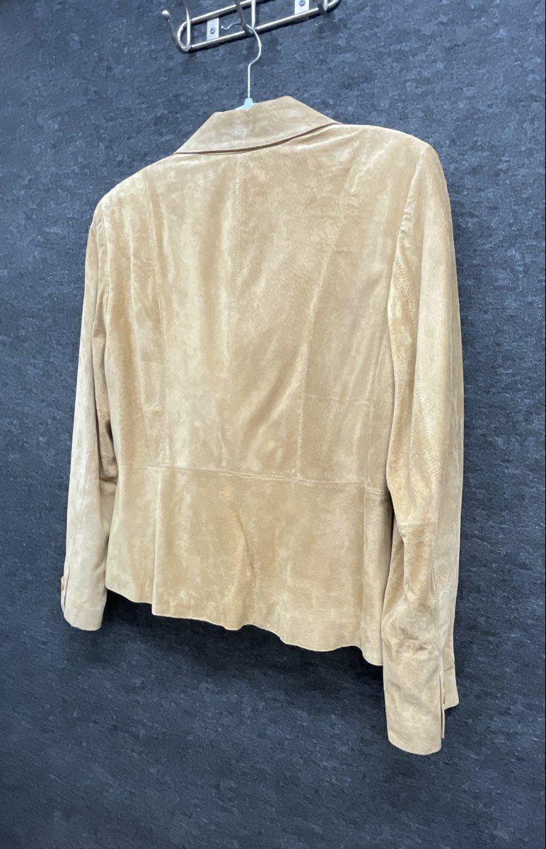 Liz Claiborne Women's Tan Suede Leather Single Button Blazer Jacket Sz 14