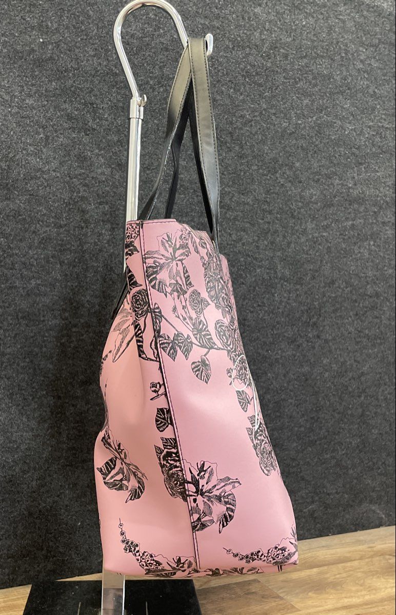 Victoria's Secret Pink & Black Floral Leather Large Tote Bag Handbag