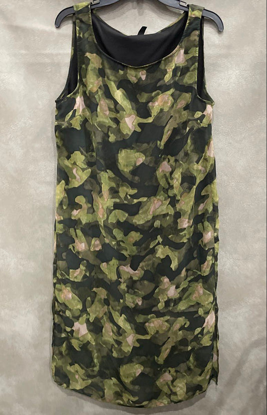 Kenneth Cole Women's Green Camouflage Sleeveless Lined Scoop Neck Dress Sz L