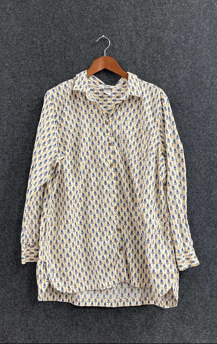 Duluth Trading Co Women's Long Sleeve Button Down Shirt Yellow Geometric Sz XXL