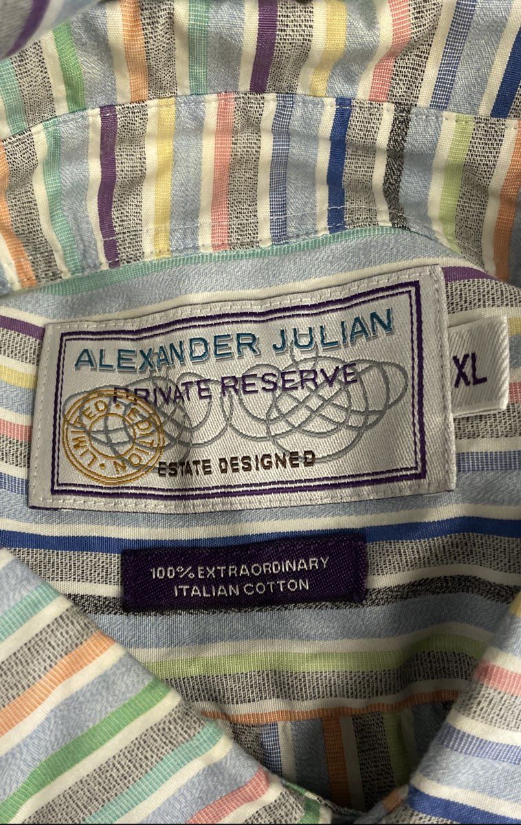 Alexander Julian Men's Striped Italian Cotton Shirt Multicolor XL