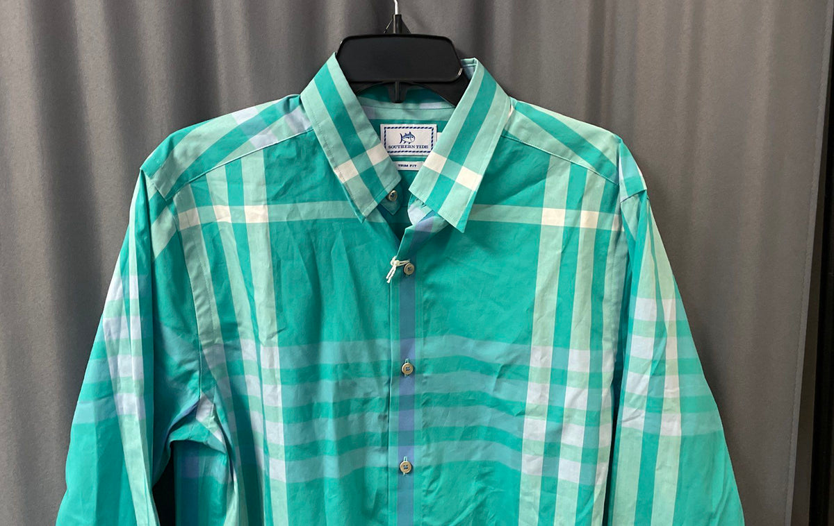 Southern Tide Men's Sailgate Plaid Trim Fit Shirt Tropical Palm NWT Sz M