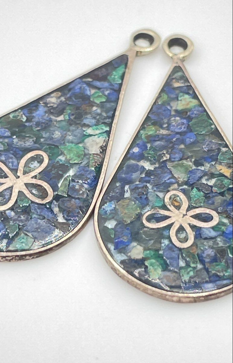 925 Sterling Silver Crushed Stone Inlay Earring Jackets Mexico Marked 1.7g