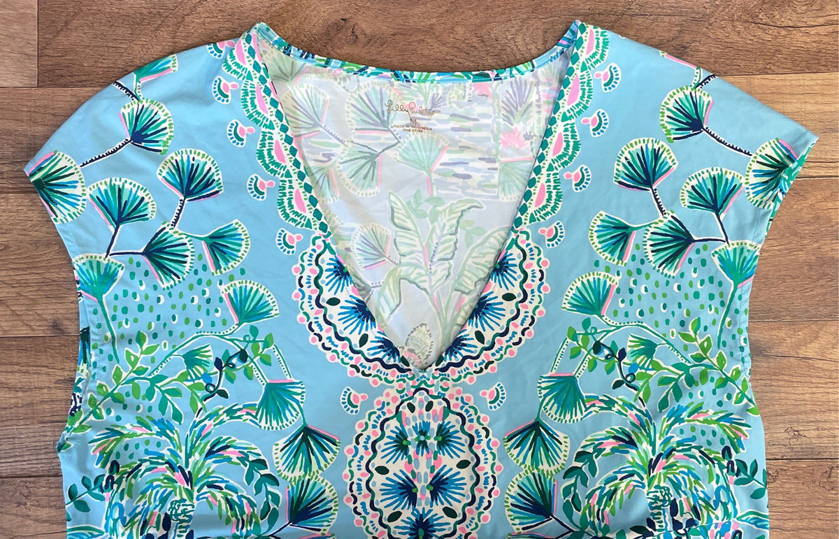 Lilly Pulitzer Women's Lightweight Tropical Leaf Print V-Neck Dress Sz M