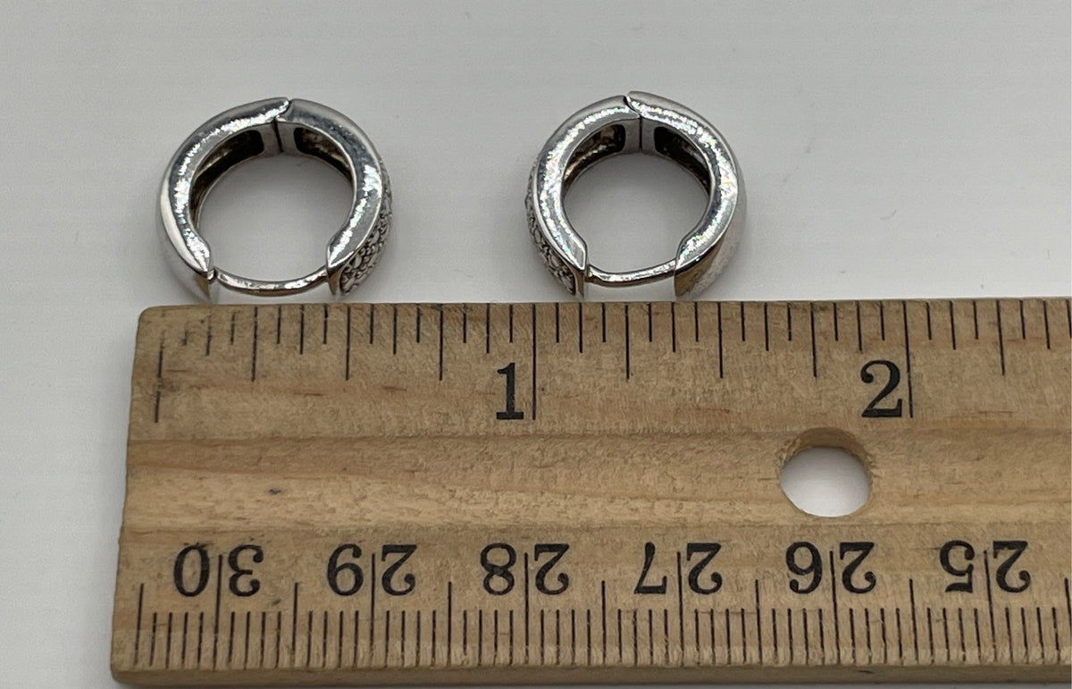 925 Sterling Silver Diamond Accent Huggie Hoop Earrings 4.5g