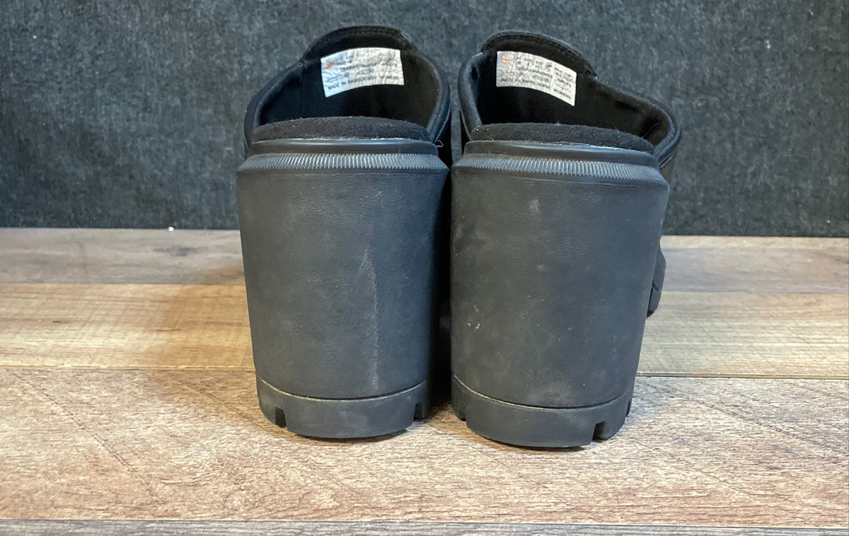 Timberland Black Leather Chunky Block Heel Lug Sole Mules Women's Size 10W