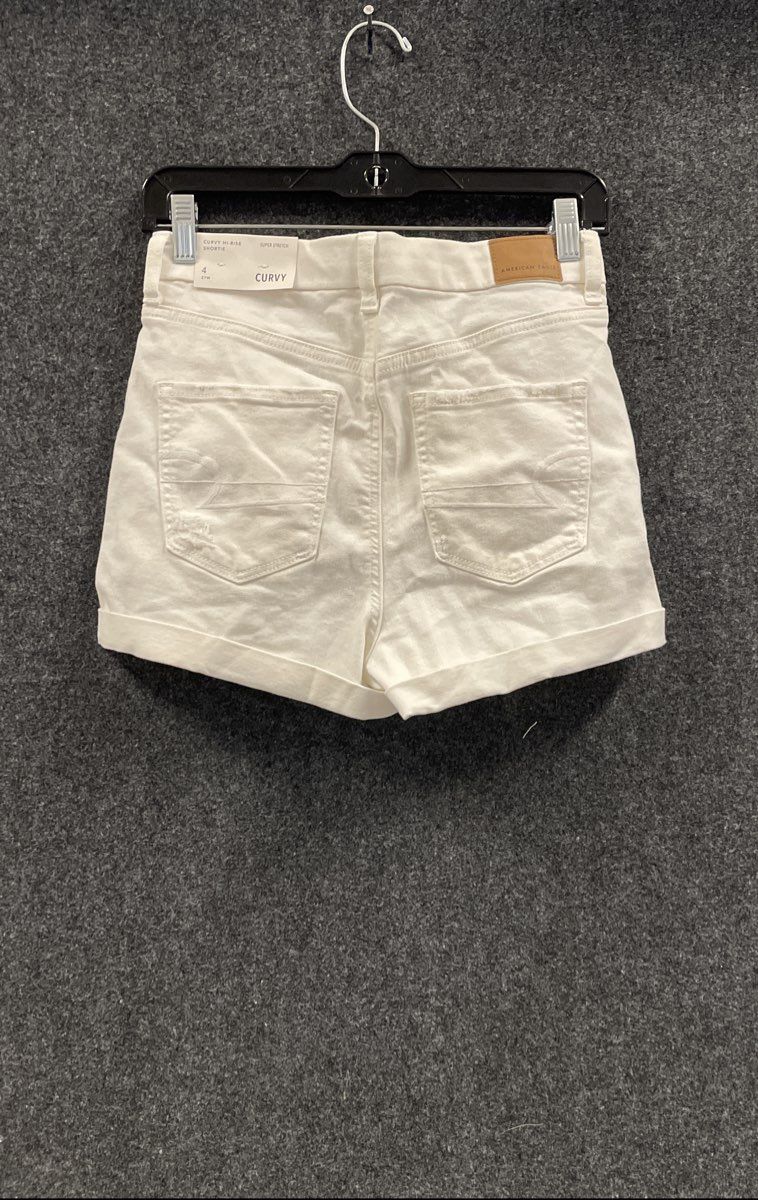American Eagle Women's White Curvy Hi-Rise Shortie Distressed Denim Shorts NWT
