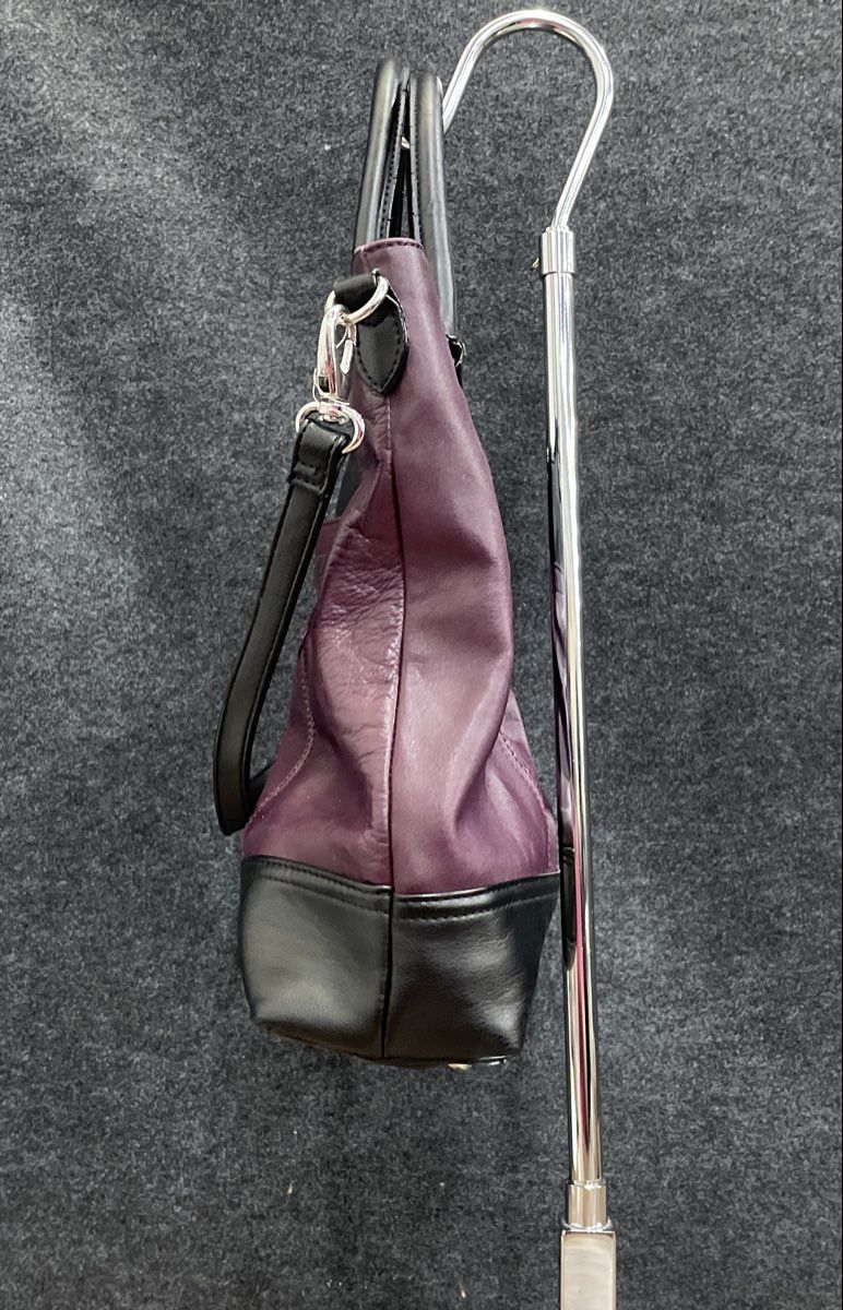 Tignanello Purple Black Leather Tote Bag Shoulder Purse Satchel Large