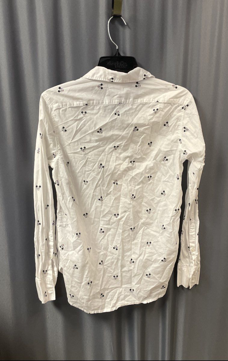 H&M L.O.G.G. Women's Mickey Mouse Pattern Button Down Shirt White Sz 4
