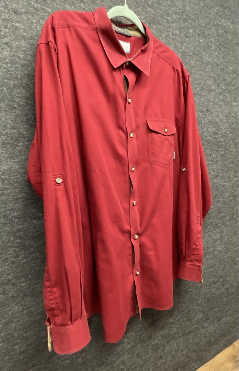 Columbia Men's Burgundy Silver Ridge Herringbone Roll Tab Sleeve Shirt Sz XL