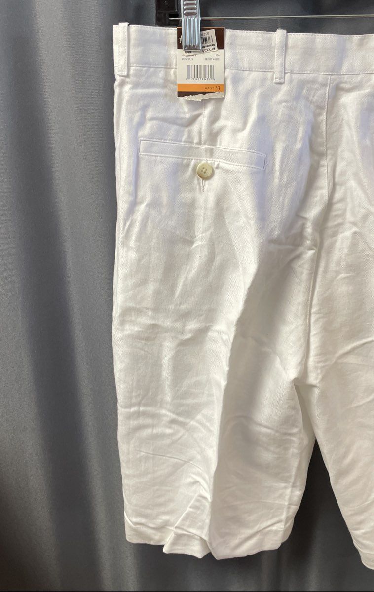 Perry Ellis Men's White Linen Blend Herringbone Flat Front Shorts NWT Size 33