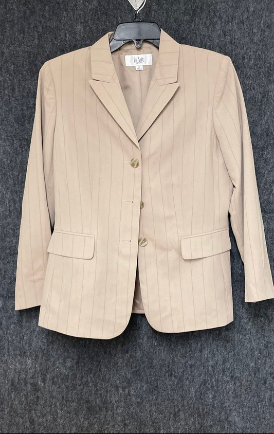 Le Suit Women's Beige Pinstripe Single Breasted Blazer Sz 10P