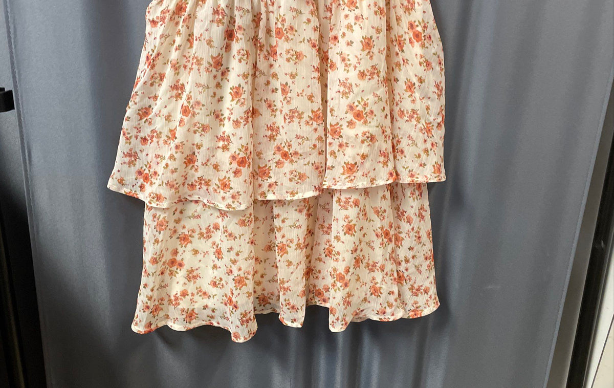 Trixxi Women's Cream Red Floral Puff Sleeve Tiered Mini Dress Size XL NWT