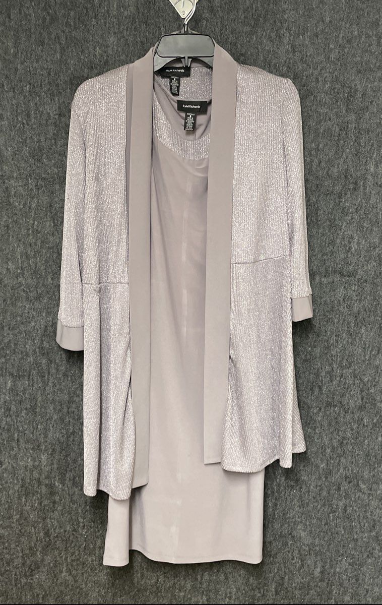 R&M Richards Women's 2-Piece Sheath Dress & Metallic Jacket Set Mauve Sz 8