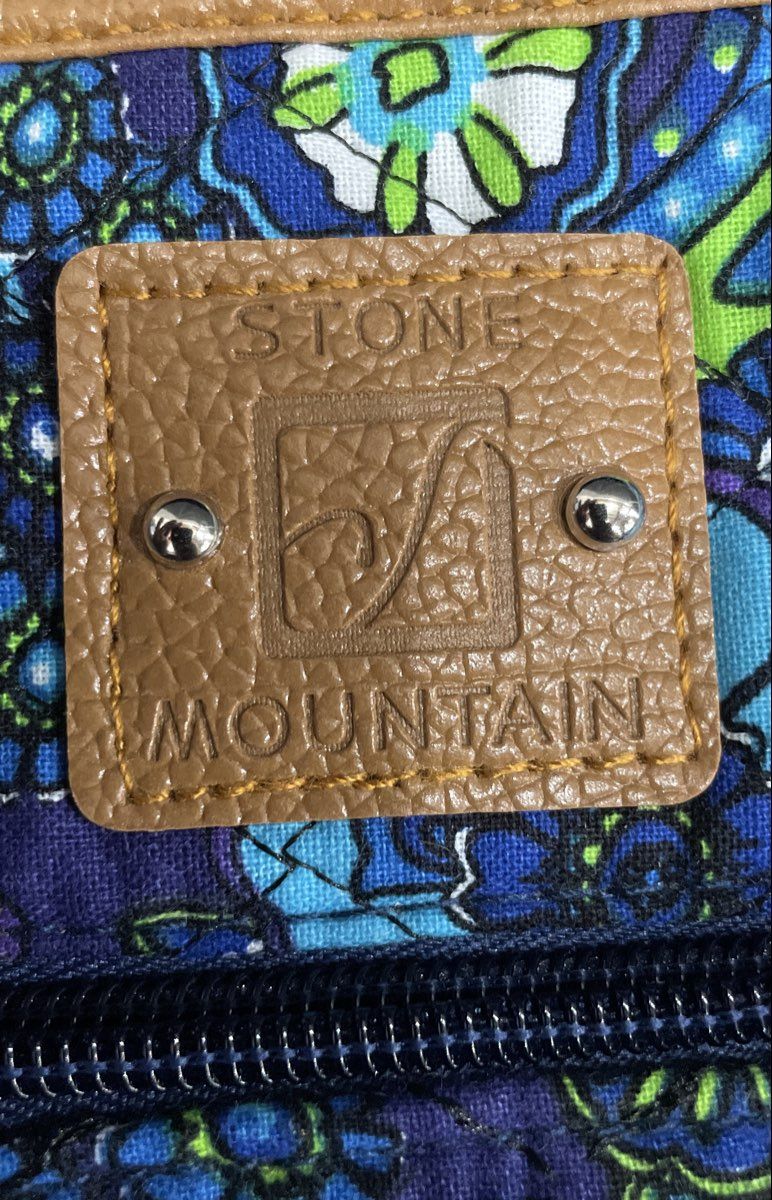Stone Mountain Blue Paisley Quilted Multi-Zip Crossbody Bag Brown Leather