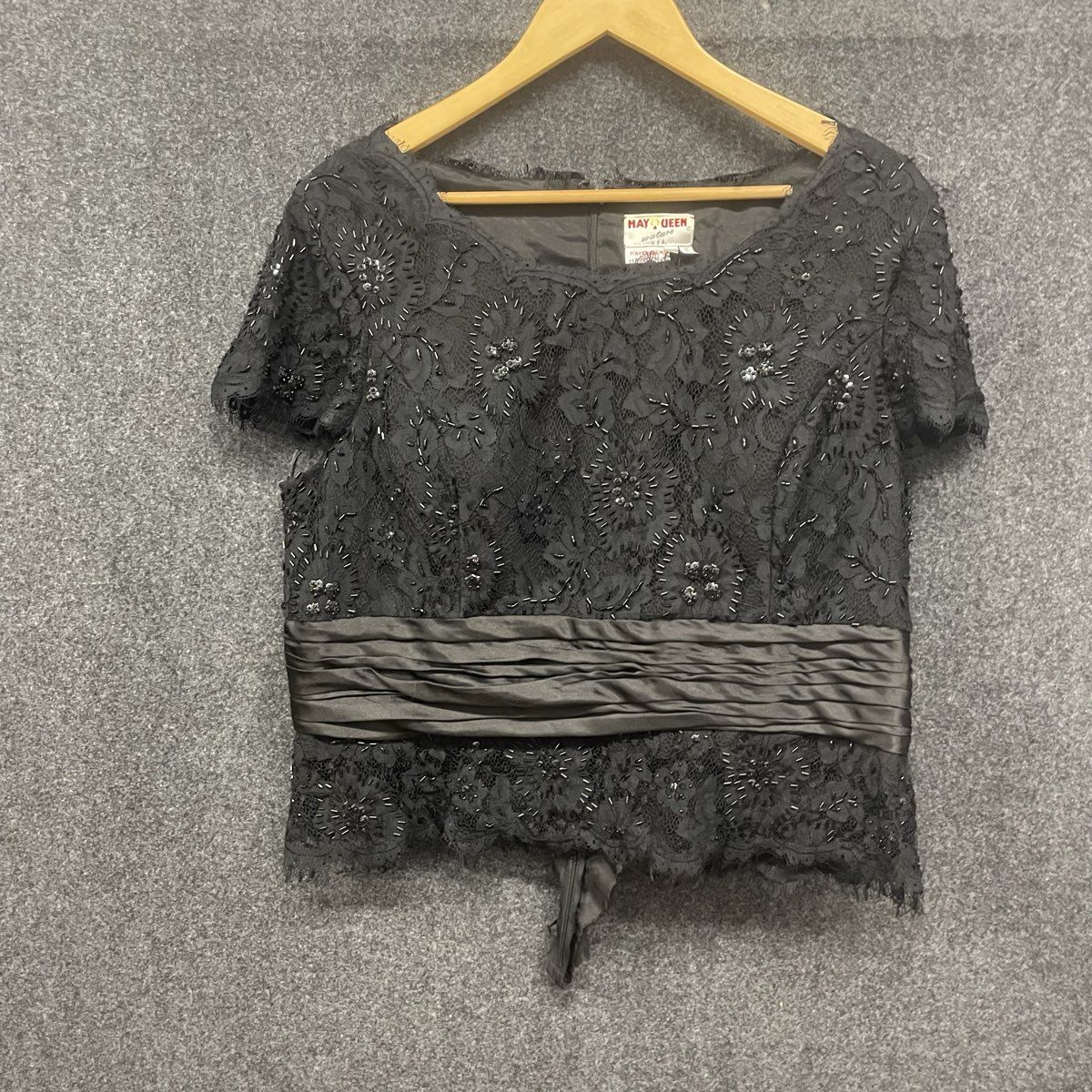May Queen Couture Women's Black Floral Lace Beaded Evening Blouse Size 3XL