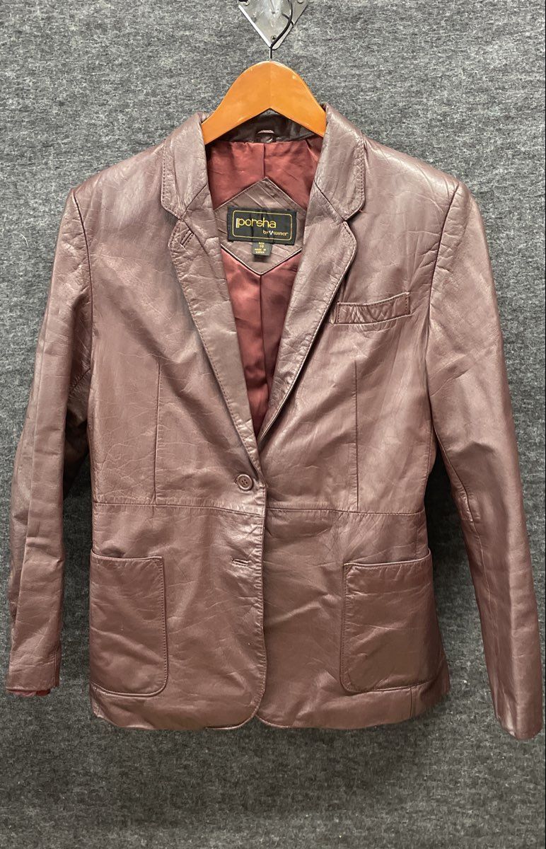 Vintage 90s Porsha by Winer Women's Brown Leather Blazer Jacket Sz 10