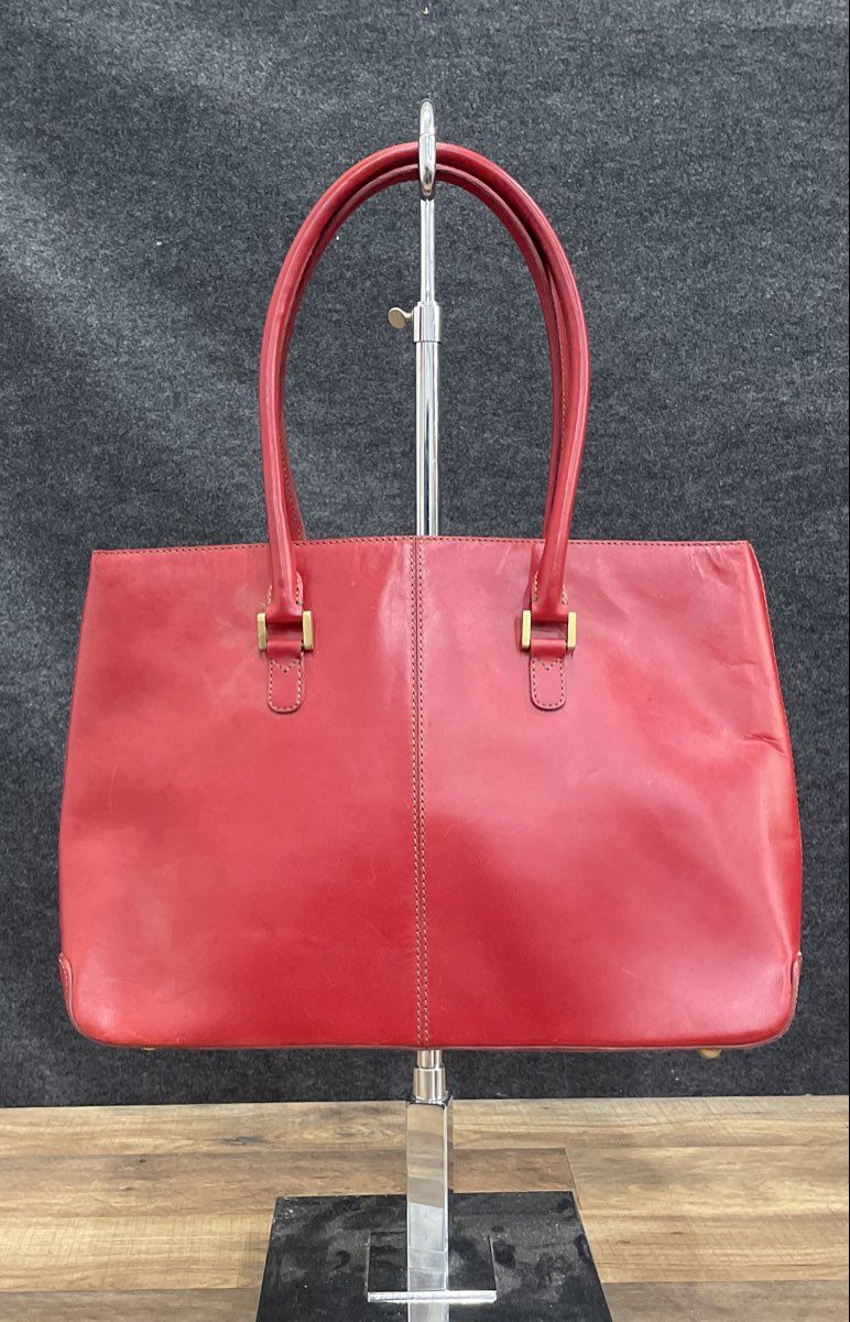 J. Crew Red Leather Structured Tote Bag Brass Hardware