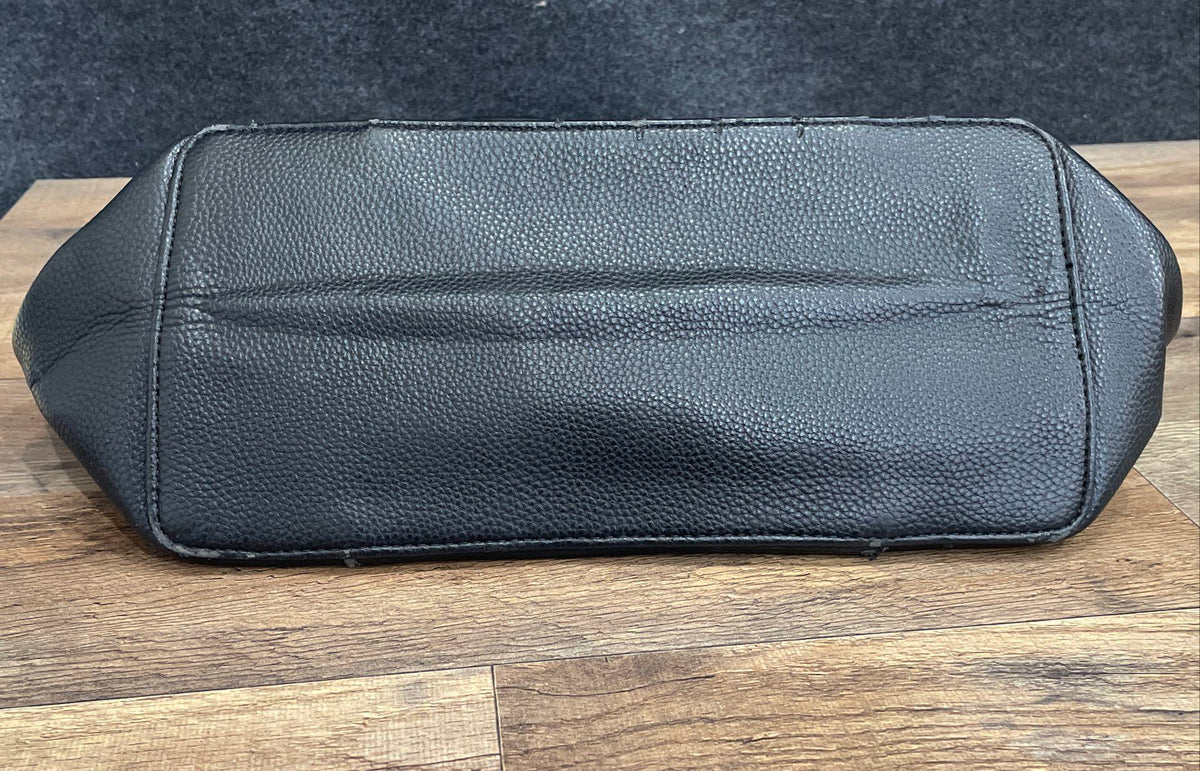 Signature Black Leather Pebbled Tote Bag Large Gold Hardware Side Pockets