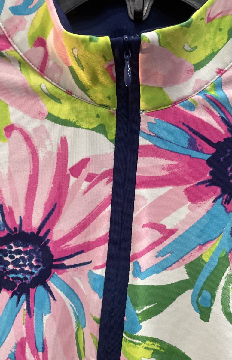 San Soleil Women's White Floral UV 50 Golf Tennis Sheath Mock Neck Dress Sz M