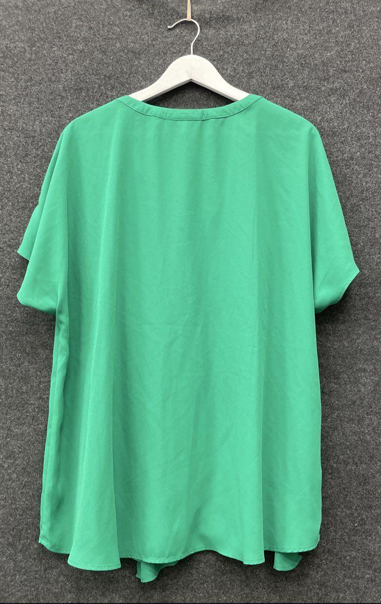 Lane Bryant Women's Green Sheer Short Sleeve Draped V-Neck Blouse NWT Plus Sz 22
