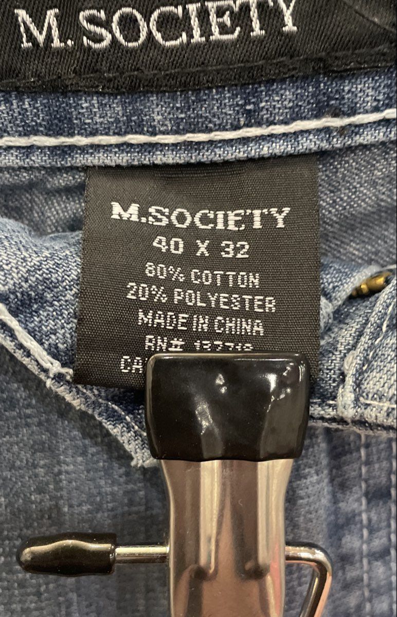 M. Society Men's Blue Straight Leg Faded Denim Contrast Stitch Jeans Sz 40x32