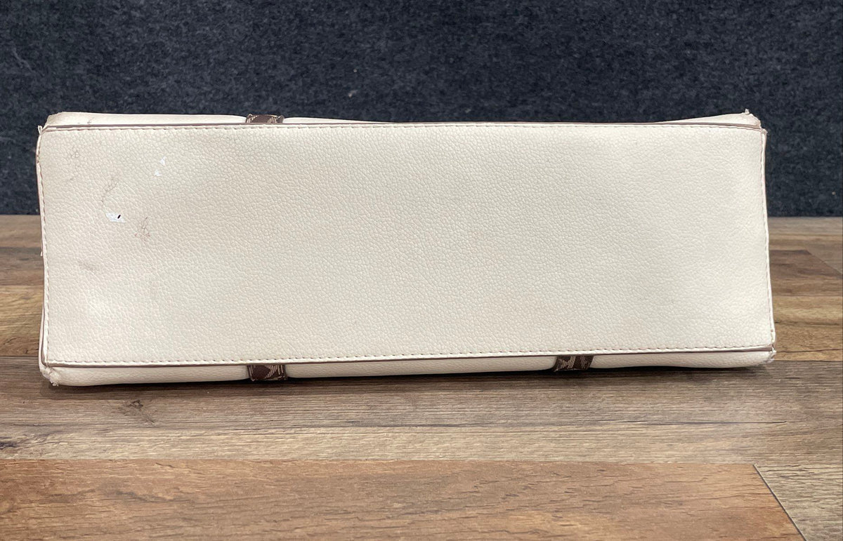 Anne Klein White Pebbled Leather Monogram Strap Shoulder Bag Gold Hardware