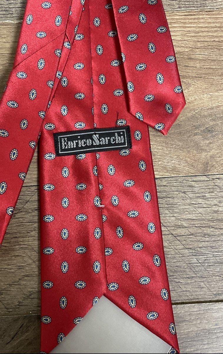 Vintage 90s Enrico Sarchi Men's Red Geometric Paisley Silk Tie