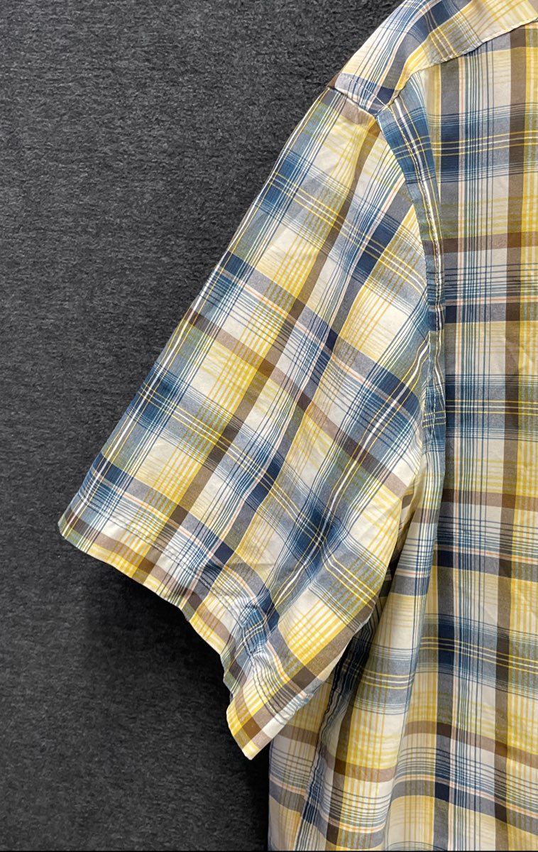 Marmot Men's Yellow Blue Plaid Short Sleeve Button Down Shirt Sz L