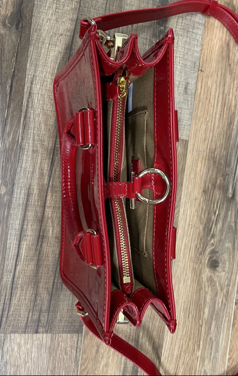 J.Crew Red Patent Leather Mini Satchel Crossbody Bag Gold Hardware