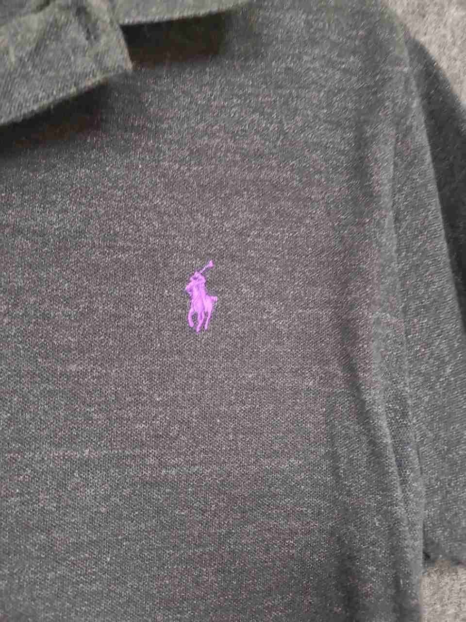 Polo Ralph Lauren Men's Gray Custom Fit Polo Shirt Purple Pony Sz XL