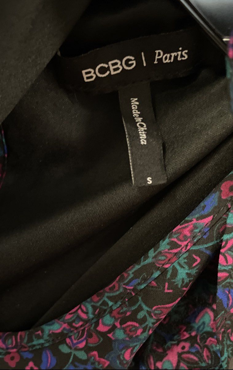 BCBG Paris Women's Black Floral Halter Midi Dress Smocked Waist Ruffle Sz S NWT