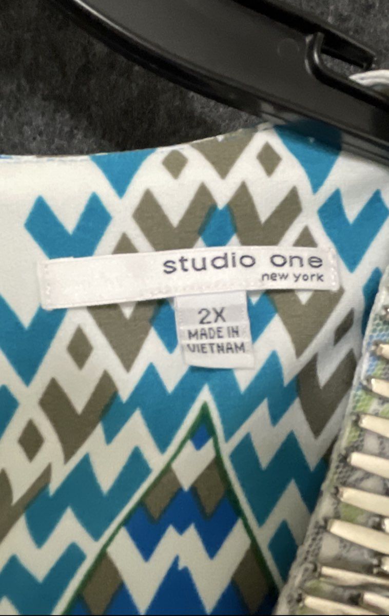 Studio One New York Women's Blue Geometric Embellished Midi Dress Sz 2X NWT