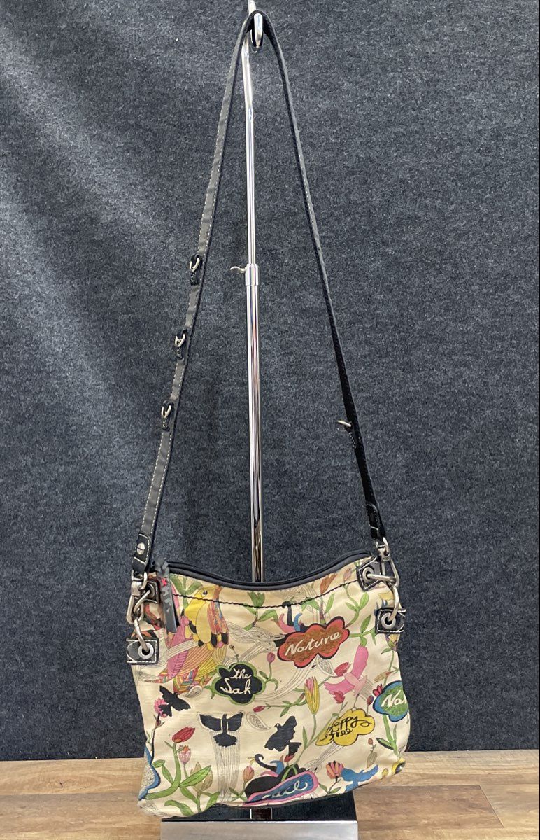 Sakroots Tan Nature Bird Print Canvas Crossbody Bag Peace Nature Patches
