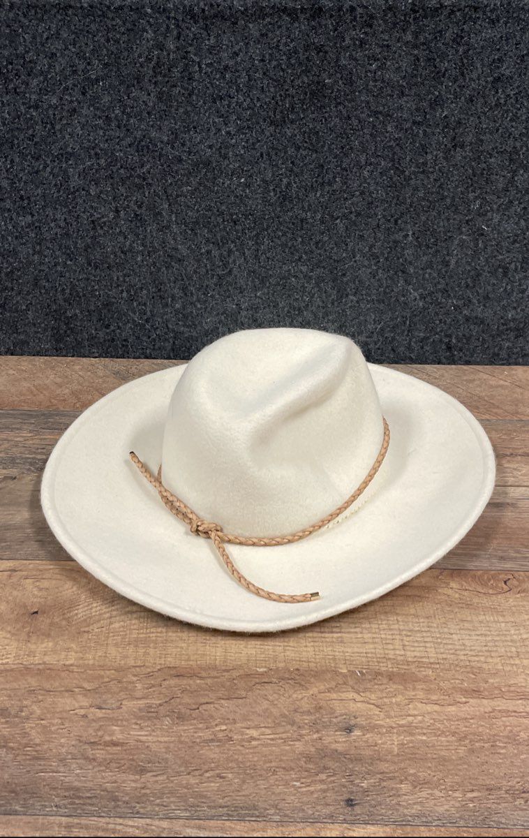 Lucky Brand Women's Wide Brim Fedora Hat Cream Ivory Braided Cord Band NWT OS