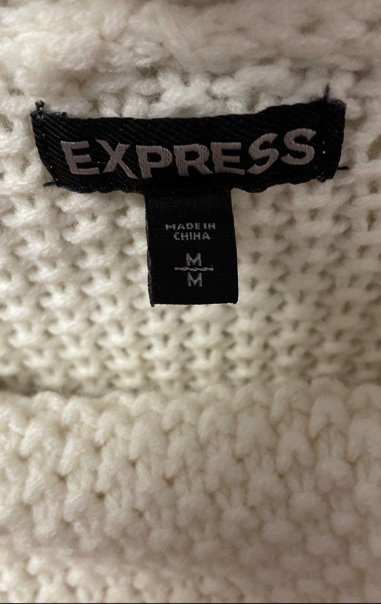 Express Women's Cream Wool Blend Cowl Neck Cable Knit Dolman Sweater Sz M