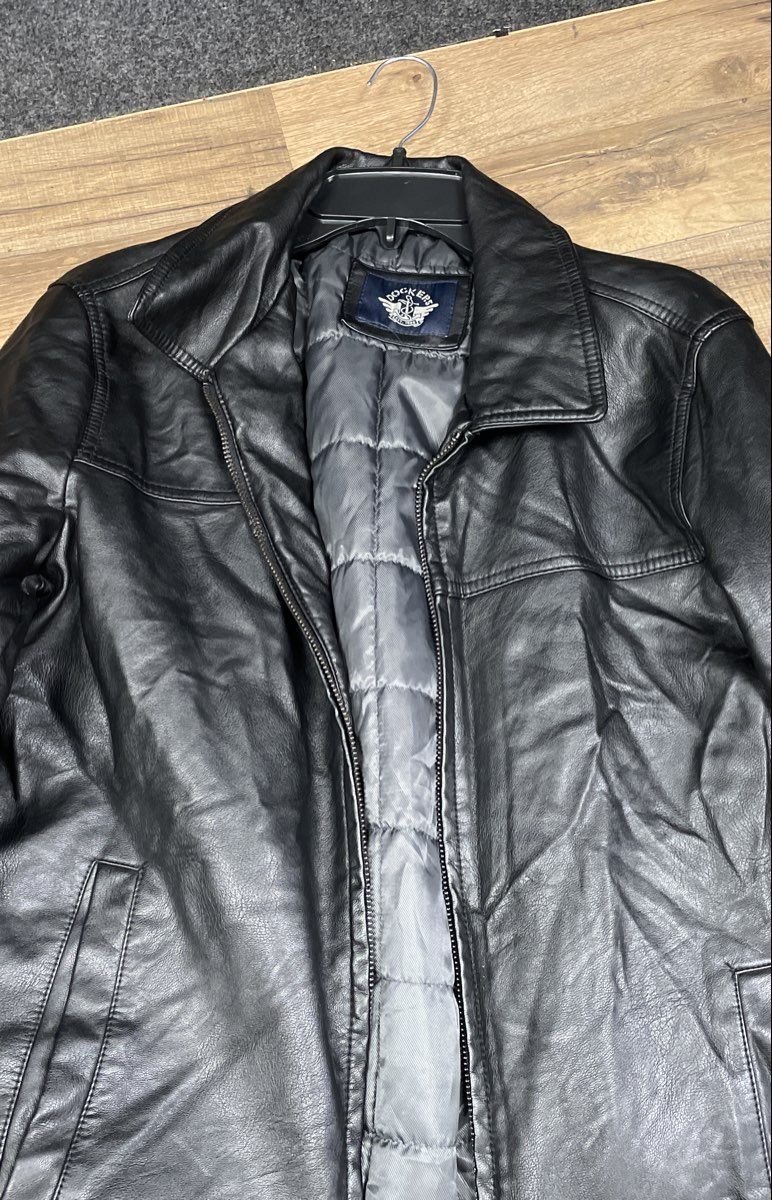 Dockers Men's Black Faux Leather Full Zip Quilted Lined Jacket XL