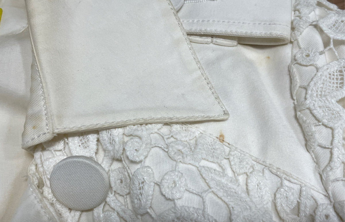 Catherine Malandrino Women's White Lace Overlay Double Breasted Trench Coat Sz 4